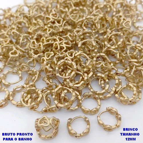 BRINCO NO BRUTO PRONTO PARA O BANHO(CX178) - BRINCO ARGOLINHA DE PRESSÃO REDONDO TODO EM CORAÇÃO - TAMANHO: 12MM - PESO TOTAL 1.5GR - BRU25449