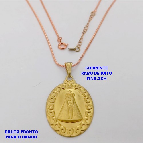 GARGANTILHA NO BRUTO PRONTO PARA O BANHO(CX178) - COM CORRENTE RABO DE RATO 45CM+EXTENSOR COM PINGENTE DE NOSSA SENHORA APARECIDA - PINGENTE TAMANHO: 3CM - PESO TOTAL 6.7GR - BRU25458
