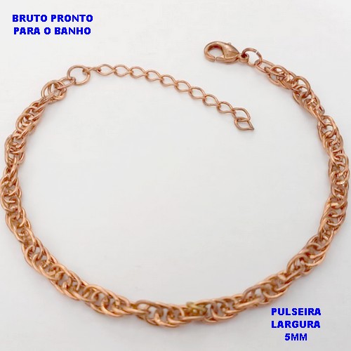 PULSEIRA NO BRUTO PRONTO PARA O BANHO(CX178) - PULSEIRA COM CORRENTE TRANÇADA DE 5MM DE LARGURA - TAMANHO: 20CM+ EXTENSOR - PESO TOTAL 6.7GR - BRU25460