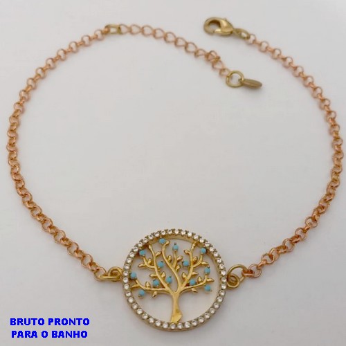 PULSEIRA NO BRUTO PRONTO PARA O BANHO(CX178) - PULSEIRA COM CORRENTE ELLO PORTUGUES-COM PINGENTE ARVORE DA VIDA CRAVEJADO 20MM- TAMANHO: 18CM+ EXTENSOR - PESO TOTAL 3.5GR - BRU25463