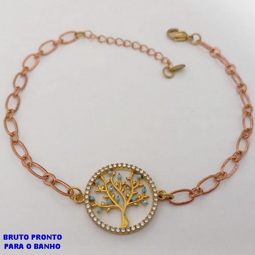 PULSEIRA NO BRUTO PRONTO PARA O BANHO(CX178) - PULSEIRA COM CORRENTE UM POR UM-COM PINGENTE ARVORE DA VIDA CRAVEJADO 20MM- TAMANHO: 18CM+ EXTENSOR - PESO TOTAL 3.5GR - BRU25464