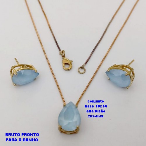 CONJUNTO NO BRUTO PRONTO PARA O BANHO(CX178) -CONJUNTO COM CORRENTE VENEZIANA DE 45CM BASE EM ALTA FUSÃO 10X14MM(PEDRA EM ZIRCONIA)- PESO TOTAL 6.7GR - BRU25478