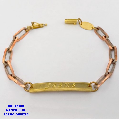 PULSEITA NO BRUTO PRONTO PARA O BANHO(CX179) -PULSEIRA MASCULINA COM CORRENTE CARTIER DE 5.8MM DE LARGURA E PLACA COM A PALAVRA JESUS - TAMANHO 20CM - PESO TOTAL 10.2GR - FECHO GAVETA COM TRAVA - BRU25493