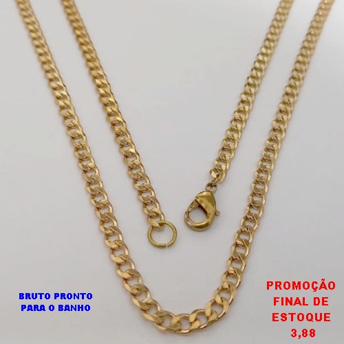CORRENTE NO BRUTO PRONTO PARA O BANHO(CX179)CORRENTE ELLO BATIDO -LARGURA 4MM - TAMANHO 60CM - COM FECHO LAGOSTA - PESO 12.9GR - BRU25538