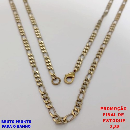 CORRENTE NO BRUTO PRONTO PARA O BANHO(CX179)CORRENTE ELLO BATIDO TREIS POR UM -LARGURA 4MM - TAMANHO 70CM - COM FECHO LAGOSTA - PESO 14.8GR - BRU25539