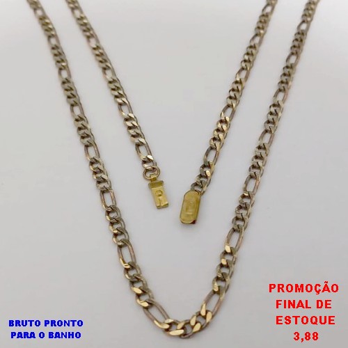 CORRENTE NO BRUTO PRONTO PARA O BANHO(CX179)CORRENTE ELLO BATIDO TREIS POR UM -LARGURA 3.8MM - TAMANHO 50CM - COM FECHO GAVETA - PESO 9.8GR - BRU25543