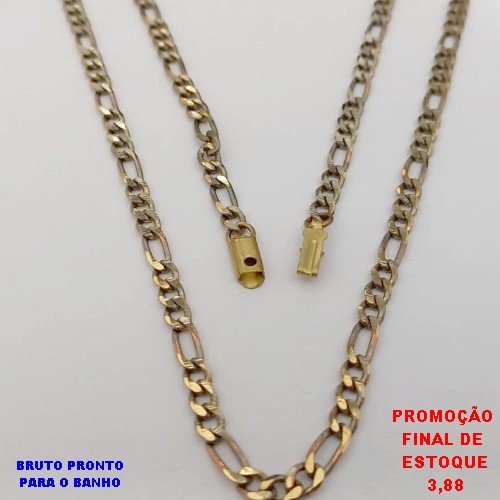 CORRENTE NO BRUTO PRONTO PARA O BANHO(CX179)CORRENTE ELLO BATIDO TREIS POR UM -LARGURA 3.8MM - TAMANHO 60CM - COM FECHO GAVETA - PESO 11.9GR - BRU25544