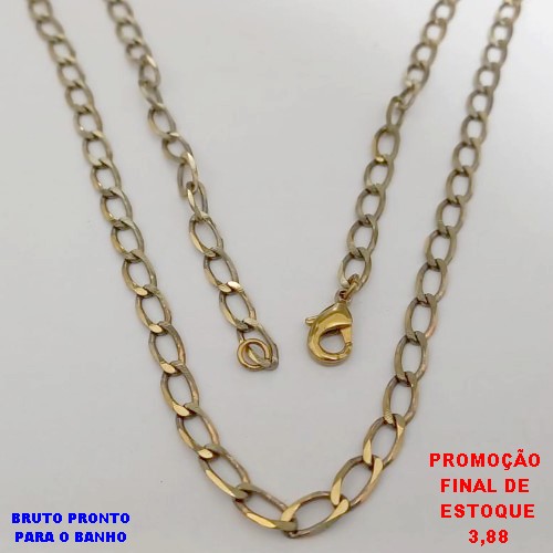 CORRENTE NO BRUTO PRONTO PARA O BANHO(CX179)CORRENTE ELLO BATIDO -LARGURA 4.5MM - TAMANHO 60CM - COM FECHO LAGOSTA - PESO 7.9GR - BRU25546