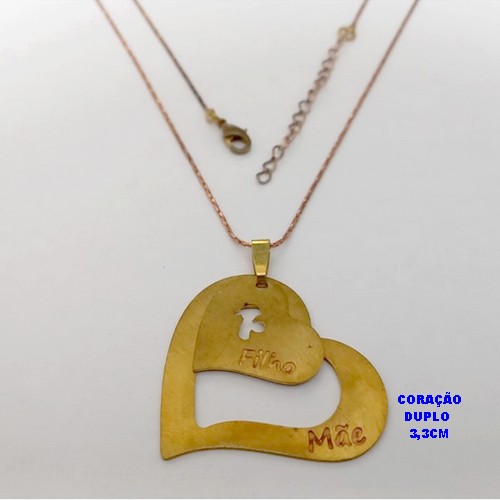 GARGANTILHA NO BRUTO PRONTO PARA O BANHO - GARGANTILHA COM CORRENTE (L11) IMPORTADA + FECHO LAGOSTA E EXTENSOR E COM PINGENTE DE CORAÇÕES - TAMANHO 45CM - PESO:4,8GR - BRU25549