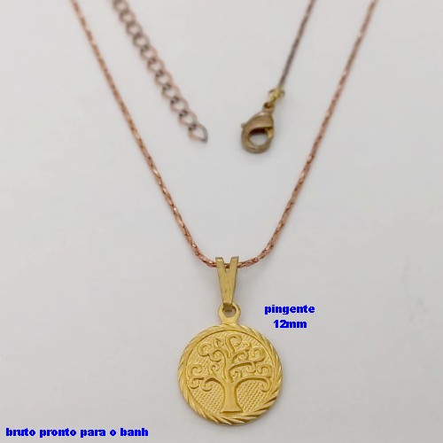 GARGANTILHA NO BRUTO PRONTO PARA O BANHO - GARGANTILHA COM CORRENTE (L11) IMPORTADA + FECHO LAGOSTA E EXTENSOR E COM PINGENTE ARVORE DA VIDA DE 12MM - TAMANHO 45CM - PESO:2.1GR - BRU25550