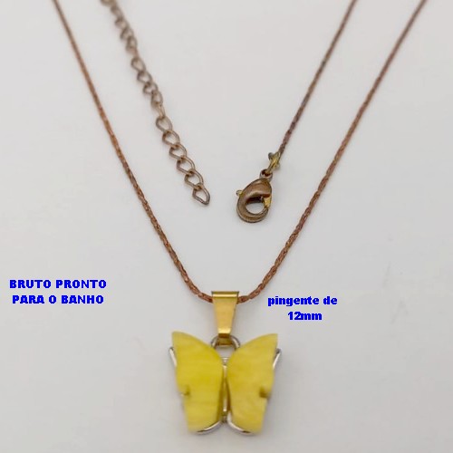 GARGANTILHA NO BRUTO PRONTO PARA O BANHO - GARGANTILHA COM CORRENTE (L11) IMPORTADA + FECHO LAGOSTA E EXTENSOR E COM PINGENTE BORBOLETA EM ACRILICO DE 12MM - TAMANHO 45CM - PESO:2.7GR - BRU25551