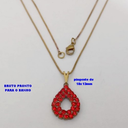 GARGANTILHA NO BRUTO PRONTO PARA O BANHO - GARGANTILHA COM VENEZIANA COM PINGENTE GOTA CRAVEJADA - TAMANHO 45CM - PESO:2.7GR - BRU25551