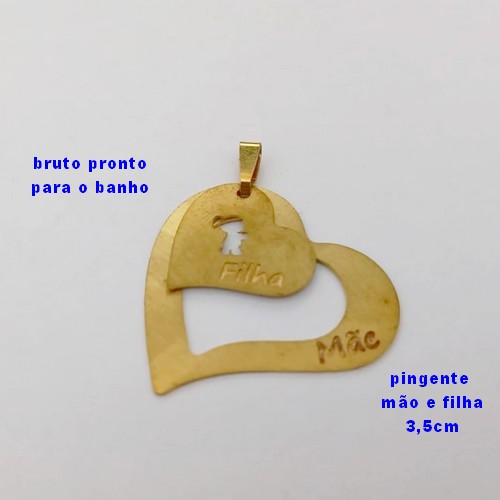 PINGENTE NO BRUTO PRONTO PARA O BANHO(CX179)CORAÇÃO DUPLO MÃE E FILHA - TAMANHO 3,5CM - - PESO 3.2GR - BRU25561