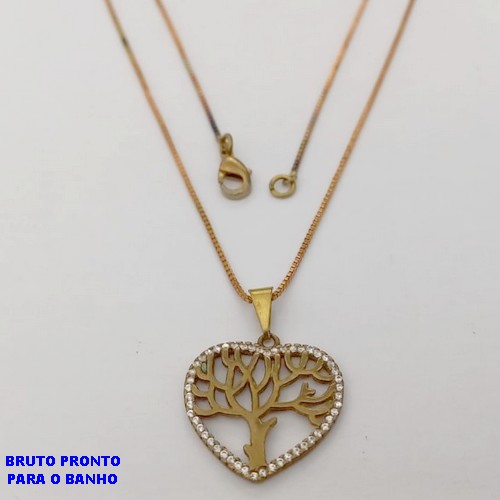 GARGANTILHA NO BRUTO PRONTO PARA O BANHO(CX180) GARGANTILHA COM CORRENTE VENEZIANA DE 45CM - PINGENTE 2CM(CORAÇÃO CRAVEJADO) - PESO 3.2GR - BRU25571
