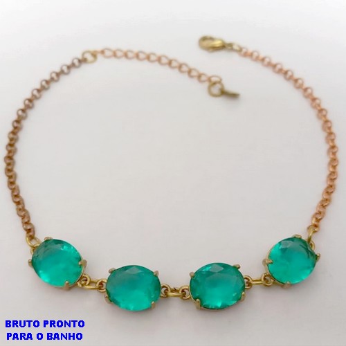 PULSEIRA NO BRUTO PRONTO PARA O BANHO(CX180) PULSEIRA COM CORRENTE ELLO PORTUGUES - QUATRO PEDRA DE ZIRCONIA - TAMANHO 18CM+EXTENSOR - - PESO 4.9GR - BRU25572
