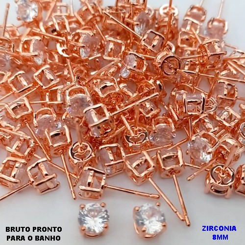 BRINCO NO BRUTO PRONTO PARA O BANHO(CX180)- BRINCO DE PINO COM PEDRA DE ZIRCONIA DE 8MM (BASE EM ALTA FUSÃO - PESO TOTAL 1.9GR - BRU25582