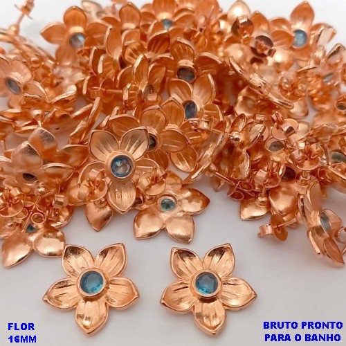 BRINCO NO BRUTO PRONTO PARA O BANHO(CX180) (CRIS) BRINCO TRADICIONAL BASE DE PINO - JA PRONTO PARA O BANHO UMA FLOR DE 16MM )(PEDRA DE ZIRCONIA DE 4MM) (PESO 2.2GR - BRU25601