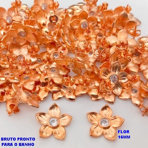 BRINCO NO BRUTO PRONTO PARA O BANHO(CX180) (CRIS) BRINCO TRADICIONAL BASE DE PINO - JA PRONTO PARA O BANHO UMA FLOR DE 16MM )(PEDRA DE ZIRCONIA DE 4MM) (PESO 2.2GR - BRU25603
