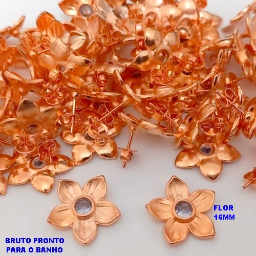 BRINCO NO BRUTO PRONTO PARA O BANHO(CX180) (CRIS) BRINCO TRADICIONAL BASE DE PINO - JA PRONTO PARA O BANHO UMA FLOR DE 16MM )(PEDRA DE ZIRCONIA DE 4MM) (PESO 2.2GR - BRU25604