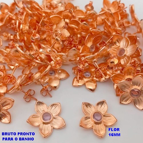 BRINCO NO BRUTO PRONTO PARA O BANHO(CX180) (CRIS) BRINCO TRADICIONAL BASE DE PINO - JA PRONTO PARA O BANHO UMA FLOR DE 16MM )(PEDRA DE ZIRCONIA DE 4MM) (PESO 2.2GR - BRU25606