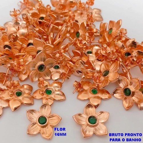 BRINCO NO BRUTO PRONTO PARA O BANHO(CX180) (CRIS) BRINCO TRADICIONAL BASE DE PINO - JA PRONTO PARA O BANHO UMA FLOR DE 16MM )(PEDRA DE ZIRCONIA DE 4MM) (PESO 2.2GR - BRU25607