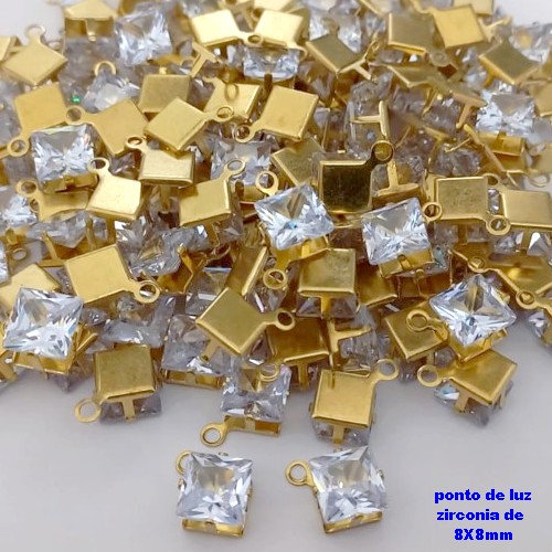 ACESSORIO NO BRUTO PRONTO PARA O BANHO(pote) - PONTO DE LUZ BASE ALTA DE 8X8MM ( ZIRCONIA) COM UMA ARGOLINHA/ VENDIDA POR UNIDADE / PESO 0,09GR / BRU25625