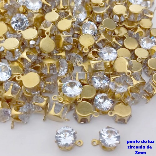 ACESSORIO NO BRUTO PRONTO PARA O BANHO(pote) - PONTO DE LUZ BASE ALTA DE 8MM ( ZIRCONIA) COM UMA ARGOLINHA/ VENDIDA POR UNIDADE / PESO 0,09GR / BRU25628