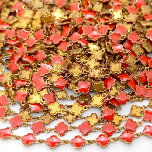 CORRENTE NO BRUTO PRONTO PARA O BANHO(CX54) - CORRENTE COM TREVOS TIPO VAN CLEEF ROSA 6MM - (VENDIDA POR METRO) - BRU25633