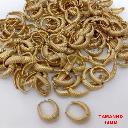 BRINCO NO BRUTO PRONTO PARA O BANHO(CX181) - TAMANHO 14MM - ARGOLA DE PRESSÃO (TRANQUETA) - PESO TOTAL 2.4GR - BRU25636