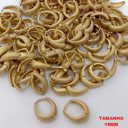 BRINCO NO BRUTO PRONTO PARA O BANHO(CX181) - TAMANHO 15MM - ARGOLA DE PRESSÃO (TRANQUETA) - PESO TOTAL 2.4GR - BRU25637