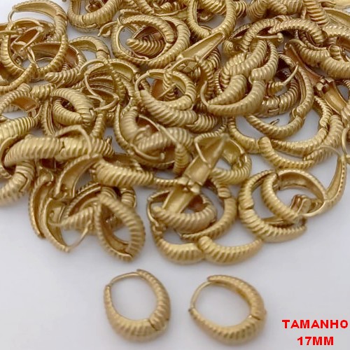 BRINCO NO BRUTO PRONTO PARA O BANHO(CX181) - TAMANHO 17MM - ARGOLA DE PRESSÃO (TRANQUETA) - PESO TOTAL 2.4GR - BRU25638