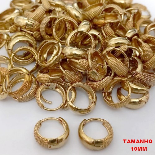 BRINCO NO BRUTO PRONTO PARA O BANHO(CX181)- BRINCO ARGOLINHA DE PRESSÃO (TRANQUETA) - TAMANHO: 10MM - PESO TOTAL 1.1GR - BRU25642
