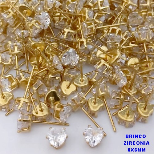 BRINCO NO BRUTO PRONTO PARA O BANHO(pote)- BRINCO TRADICIONAL DE PINO COM PEDRA DE ZIRCONIA DE 6X6MM -(coração) - PESO 1GR - BRU25646