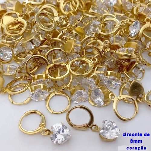 BRINCO NO BRUTO PRONTO PARA O BANHO(CX182) - BRINCO ARGOLINHA DE PRESSÃO (TRANQUETA)ZIRCONIA CORAÇÃO DE 8MM - PESO TOTAL 2.8GR - BRU25663