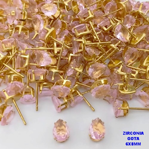 BRINCO NO BRUTO PRONTO PARA O BANHO(pote)- BRINCO TRADICIONAL DE PINO COM PEDRA DE ZIRCONIA DE 6X8MM -(GOTA) - PESO 0,07GR - BRU25667
