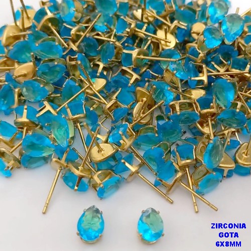 BRINCO NO BRUTO PRONTO PARA O BANHO(pote)- BRINCO TRADICIONAL DE PINO COM PEDRA DE ZIRCONIA DE 6X8MM -(GOTA) - PESO 0,07GR - BRU25668