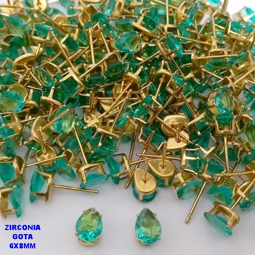 BRINCO NO BRUTO PRONTO PARA O BANHO(pote)- BRINCO TRADICIONAL DE PINO COM PEDRA DE ZIRCONIA DE 6X8MM -(GOTA) - PESO 0,07GR - BRU25669