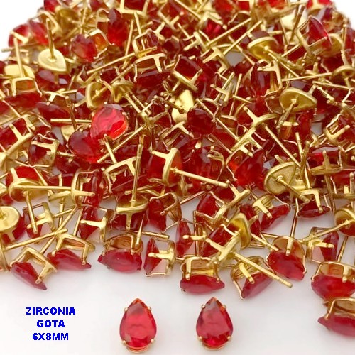 BRINCO NO BRUTO PRONTO PARA O BANHO(pote)- BRINCO TRADICIONAL DE PINO COM PEDRA DE ZIRCONIA DE 6X8MM -(GOTA) - PESO 0,07GR - BRU25670