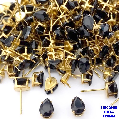 BRINCO NO BRUTO PRONTO PARA O BANHO(pote)- BRINCO TRADICIONAL DE PINO COM PEDRA DE ZIRCONIA DE 6X8MM -(GOTA) - PESO 0,07GR - BRU25671