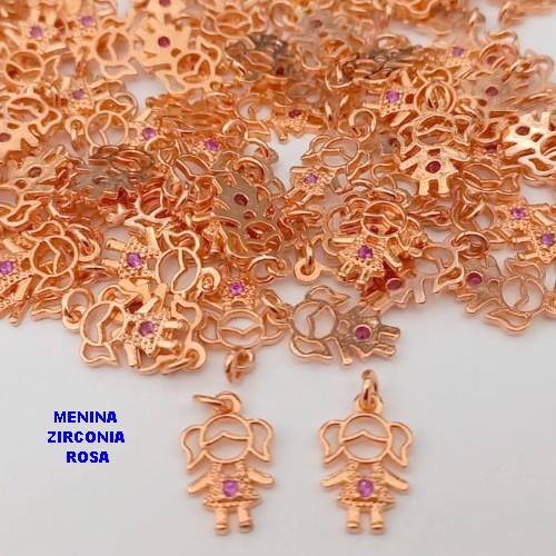 PINGENTE NO BRUTO PRONTO PARA O BANHO(CX183)(MAD)MENINA CRAVEJADA ZIRCONIA ROSA /TAMANHO 10MM - BRU25693