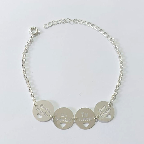 PULSEIRA FOLHEADA A PRATA COM 50 MILÉSIMOS + VERNIZ DIAMOND - PULSEIRA COM MENSAGENS - TAMANHO: 16CM + EXTENSOR - PRA1028