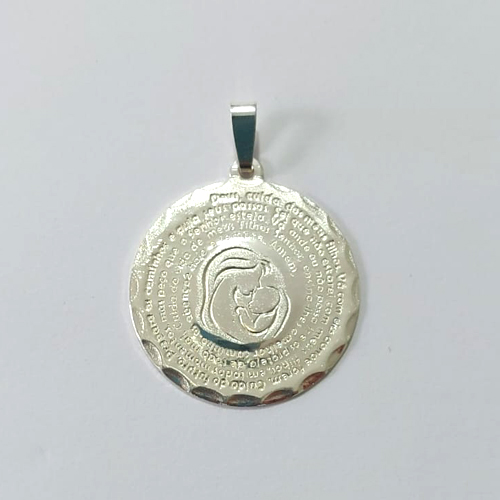 PINGENTE FOLHEADO A PRATA COM 50 MILÉSIMOS + VERNIZ DIAMOND - PINGENTE MEDALHA ORAÇÃO 25MM PRA1038