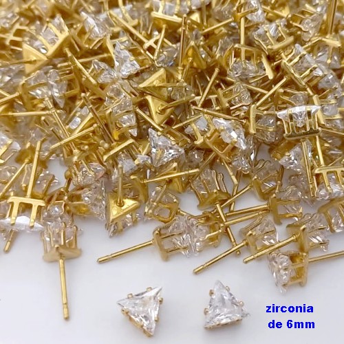 BRINCO NO BRUTO PRONTO PARA O BANHO(pote)- BRINCO DE PINO COM PEDRA DE ZIRCONIA DE 6MM TRIANGULO - PESO TOTAL 0,7GR - BRU25708
