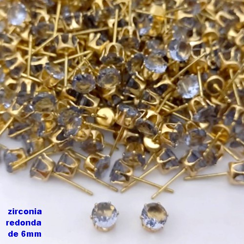 BRINCO NO BRUTO PRONTO PARA O BANHO(pote)- BRINCO DE PINO COM PEDRA DE ZIRCONIA DE 6MM REDONDA - PESO TOTAL 0,6GR - BRU25718