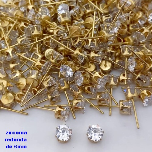 BRINCO NO BRUTO PRONTO PARA O BANHO(pote)- BRINCO DE PINO COM PEDRA DE ZIRCONIA DE 6MM REDONDA - PESO TOTAL 0,6GR - BRU25721