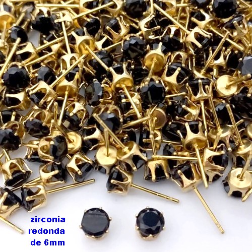BRINCO NO BRUTO PRONTO PARA O BANHO(pote)- BRINCO DE PINO COM PEDRA DE ZIRCONIA DE 6MM REDONDA - PESO TOTAL 0,6GR - BRU25723