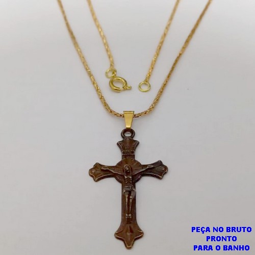 GARGANTILHA NO BRUTO PRONTO PARA O BANHO(CX184) COM CORRENTE IMPORTADA DIAMANTADA DE 45CM/ PINGENTE EM ALTA FUSÃO 3CM / PESO 5.7GR / BRU25728