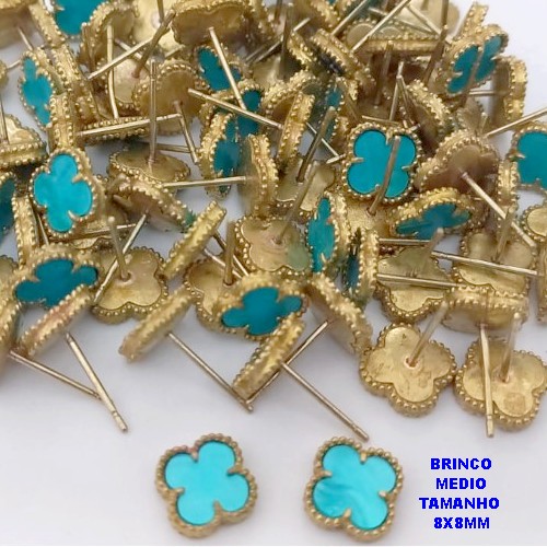 BRINCO NO BRUTO PRONTO PARA O BANHO (pote)  BRINCO DE PINO COM PINGENTE TIPO VAN CLEEF 8x8MM - COMPOSIÇÃO: LATÃO / RESINA - PESO 0,06GR - BRU25755