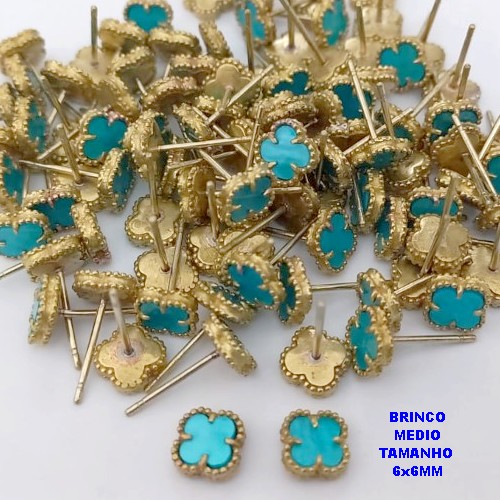 BRINCO NO BRUTO PRONTO PARA O BANHO (pote)  BRINCO DE PINO COM PINGENTE TIPO VAN CLEEF 6X6MM - COMPOSIÇÃO: LATÃO / RESINA - PESO 0,06GR - BRU25759
