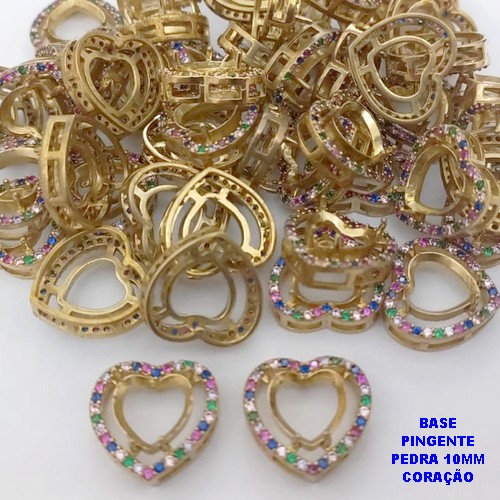 ACESSORIO NO BRUTO PRONTO PARA O BANHO(pote) BASE PARA PINGENTE COM PEDRA DE CORAÇÃO DE 10X10MM (BASE TODA CRAVEJADA)- - VENDIDA POR UNIDADE - PESO DA UNIDADE 1,5GR - BRU25787